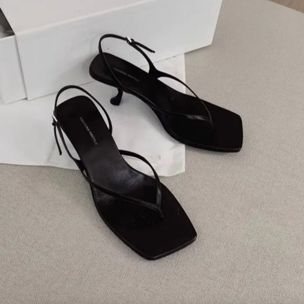 Anthropologie black French Cat Heel leather sandals with open toe - size 9 (NWT)